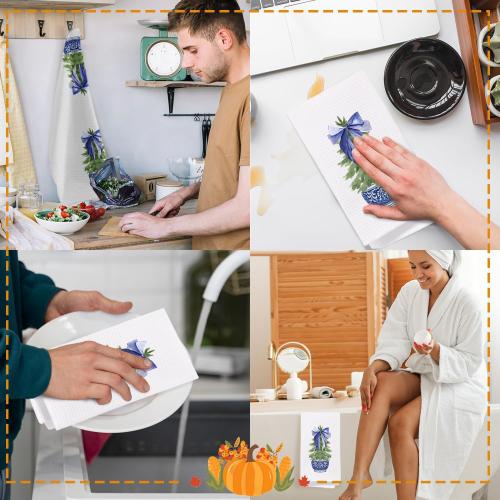 Chinoiserie Christmas Tree Hand Towels, Blue and White Porcelain - 16x24 Inch, Bathroom and Kitchen Decor