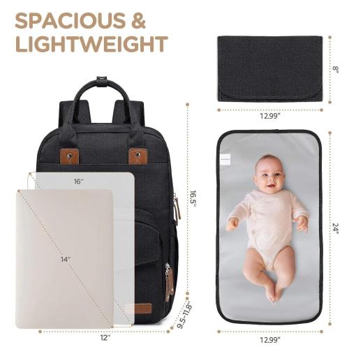 Extra Large Diaper Bag Backpack for Two Kids Twins - Expandable Baby Bag (26-36L), Dual Big Compartments - Includes Changing Pad & Stroller Straps, Unisex Black