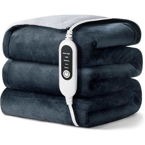 Electric Heated Blanket, Soft Flannel Fabric Heating Blanket Features 5-Level Temperature Adjustment Machine Washable ETL Certified Double-Sided Heating