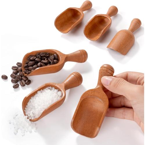 6 Pack Wooden Coffee Scoops for Canisters, 4 Inch Acacia Wood