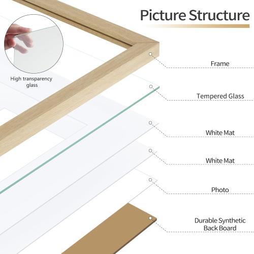 8x10 Picture Frames Matted for 5x7 and 6x8 Picture, Solid Wood with Oak Wood Grain, Double Mats Photo Frame with Tempered Real Glass Fits 3 sizes, Tabletop or Wall Mounting Display, Oak