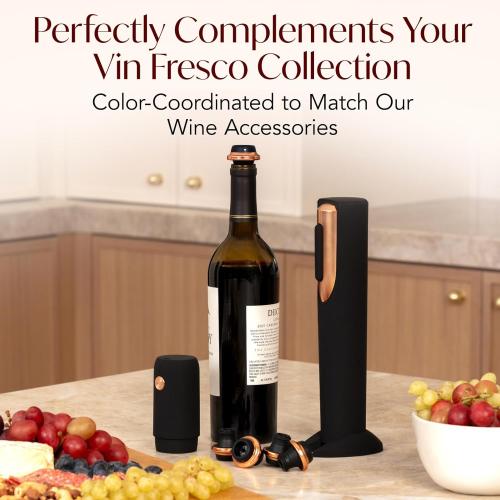 Electric Wine Preserver - Rechargeable Vacuum Saver With Airtight Seal - Automatic Air Remover Pump for 10 Days of Flavor & Freshness - Preservation System (Black & Rose Gold)