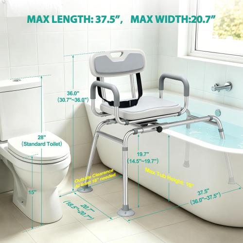 UNILEAF Tub Transfer Bench with Swivel Seat, 350 lb Sliding Shower Chair | Adjustable Height,360° Swivel Seat,Suction Cup Feet,Safety Strap for Seniors,Adulto Mayor Obese,FSA/HSA Eligible