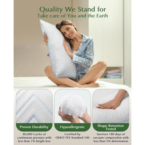 Cooling Pillows Queen Size Set of 2 - Luxury Hotel Collection Bed Pillows for Sleeping, Breathable Medium Firm Down Alternative Microfiber Filled Pillows for Back, Stomach Sleepers