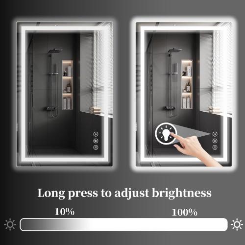 Koonmi 40x30 LED Mirror for Bathroom, 90CRI Anti-Fog Vanity Mirror with Front and Backlight, Shatter-Proof Wall Mirror with Light, Easy Install Lighted Mirror for Modern Bathroom (IP65)