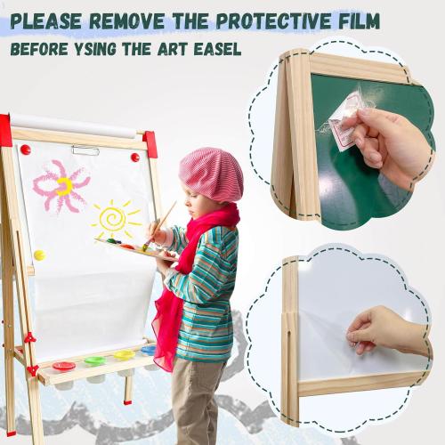 Easel for Kids,Adjustable Wooden Art Easel for Kids,114  Art Supplies,Double Sided Magnetic Chalkboard and White Board for Kid,Drawing and Painting for Aged 2-4,5-7,8-12,2 Paper Rolls