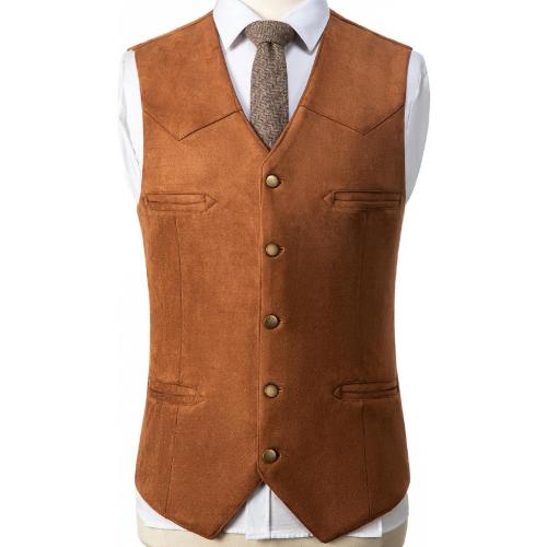 Men's Cowboy Suede Faux Leather Suit Vest Casual Western Cowhide Vest Vintage Slim Fit Waistcoat XL