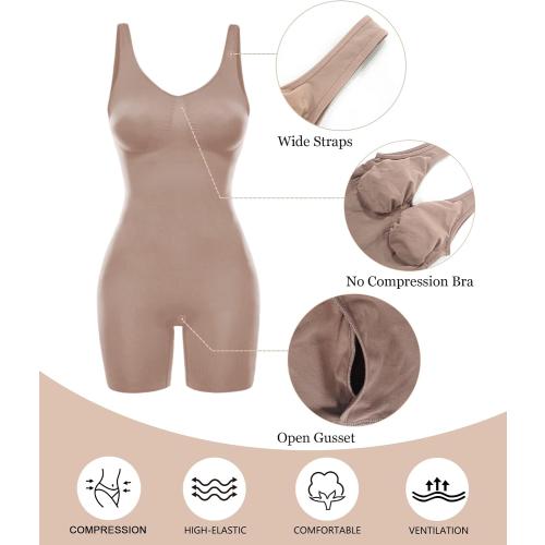 SHAPERX Women's Shaping Mid-Thigh Bodysuit Tummy Control Shapewear Seamless Sculpting Body Shaper