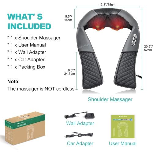 Medcursor Neck Massager - Portable Electric Shiatsu Back Massage Device with Heat, Deep Tissue 3D Kneading Pillow for Muscle Pain Relief, Valentines Day Gifts - Includes Carry Bag (No Battery)