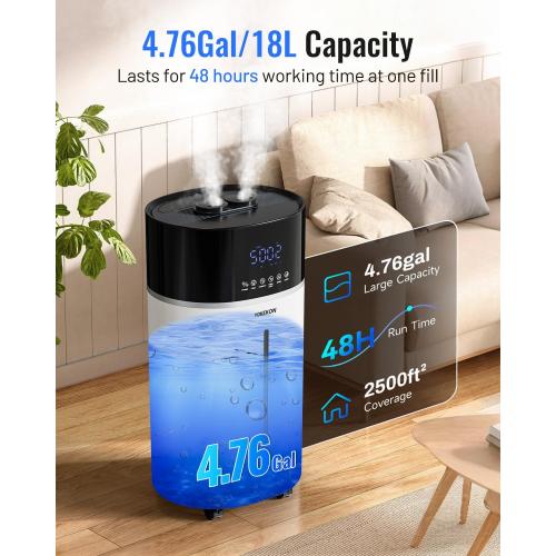 Yokekon Cool and Warm Mist Humidifier Large Room, 4.76Gal/18L Humidifiers for Home 2500 sq ft, Air Humidifiers for Bedroom with Diffuser&Extended Tube, Whole House Humidifiers for Nursery Baby Plants