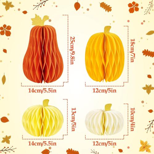 SUBBEAUTY 8 PCS Pumpkin Honeycomb Centerpieces Fall Pumpkin Party Decoration Thanksgiving Centerpieces for Tables Orange Honeycomb Decorations for Halloween Autumn Festival Party Decor
