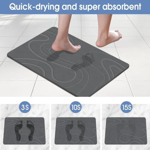 White Stone Bath Mat Diatomaceous Earth Shower Mat Non-Slip Super Absorbent Diatomite Stone Bath Mats for Bathroom Floor Quick Drying Natural Easy to Clean