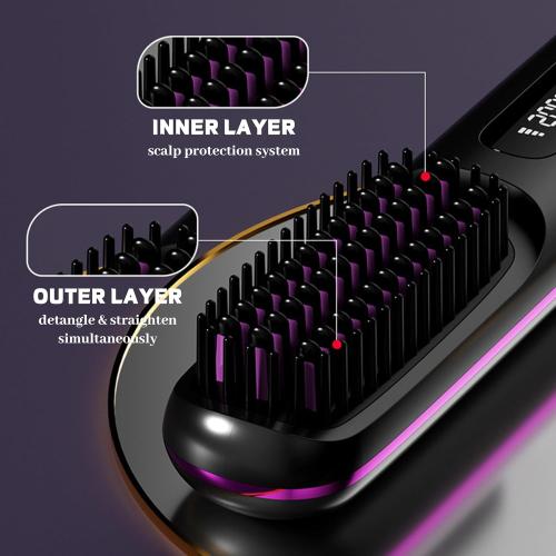 Go Brush Pro - 2026 Portable Straightener Brush for Travel, Cordless Hair Straightener Comb for Women (Black)