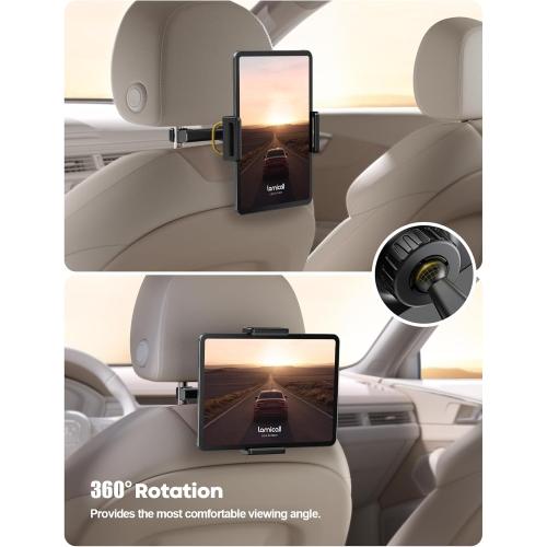 Lamicall Car Tablet Headrest Holder - Car Back Seat Headrest Tablet Mount Stand for Kids, Road Trip Essentials Accessories Gifts, for 2025 iPad Pro 11/13 Air Mini, iPhone, Galaxy Tab, 4.7-13 Devices