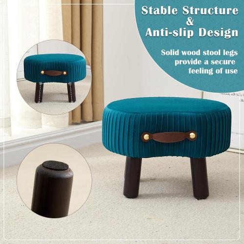 Foot Stools Small, Ottomon with Handle, Velvet Footrest Ottoman