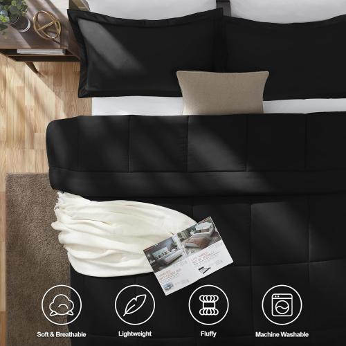 CozyLux Queen Size Comforter Sets - Black Comforter Queen Size, 3 Pieces Box Stitched Soft Lightweight Bed Set, All Season Bedding Sets with 1 Down Alternative Comforter and 2 Pillow Shams