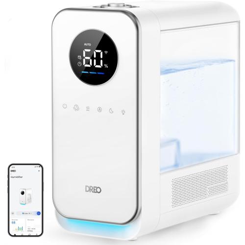 Dreo Humidifiers for Bedroom, Top-filled Smart Quiet Cool Mist Humidifier for Large Room Home, Oil Diffuser & Nightlight, 50Hours Runtime for Indoor Plants, with Alexa/Google, White