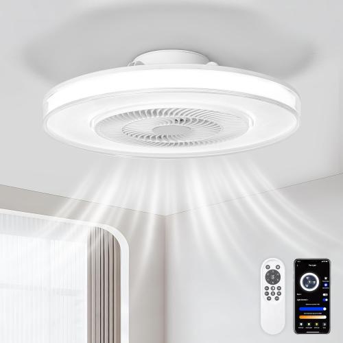 Size 20 Color White Ceiling Fan with Light and Remote, Modern Low Profile,Stepless Color Temperature and Brightness Adjustable and 6 Wind Speeds for Bedroom, Kids Room, Living Room and Study Room (White)