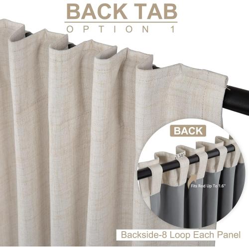 100% Blackout Shield Linen Blackout Curtains for Bedroom 90 Inches Long, Back Tab/Rod Pocket Living Room Drapes, Thermal Insulated Blackout Curtains 2 Panels Set, 50 W x 90 L,Cream