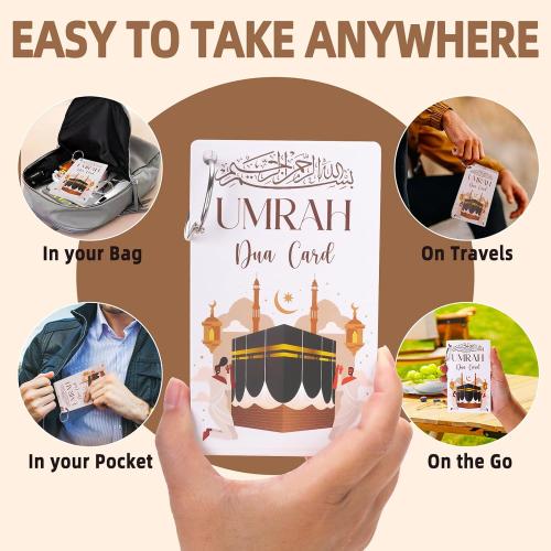 Cards with Lanyard – 21 Flashcards Step-by-Step Umrah Guide with 20 Essential Duas & Transliteration – Portable Islamic Prayer Cards, Dua Reminder, Umrah Mubarak Gift Set