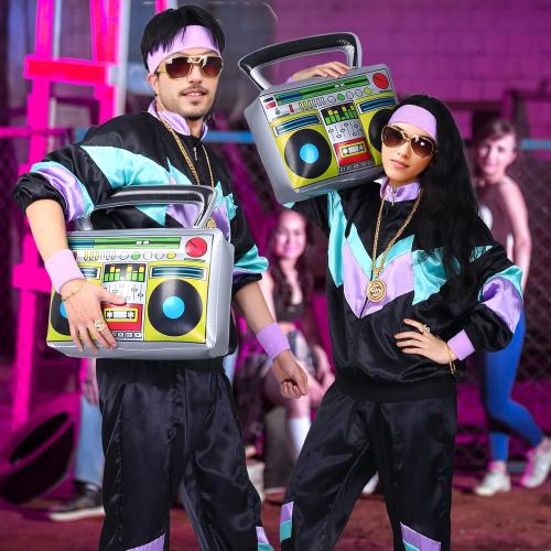 80s Tracksuit Outfit for Men Women, 90s Retro Hip Hop Costumes Windbreaker Kit Shell Suit Halloween Party Dress