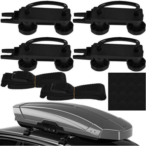 4Pcs Roof Box Mounting U Bracket Universal Roof Box U-Bolt Clamps, Easy to Install Car Van Mounting Fitting Kit with 8 Heavy Duty Lock Nuts 2 Straps Installation Accessories for Vehicles Car Van