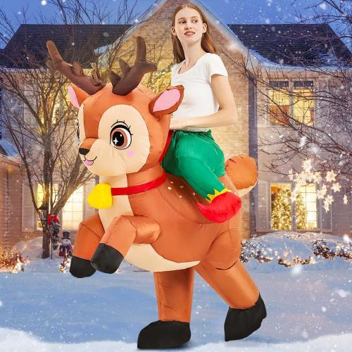 Inflatable Reindeer Costume Adult Blow Up Deer Elk Animal Costumes Ride On Holiday Inflatable Halloween Christmas Costume For Women Men Party