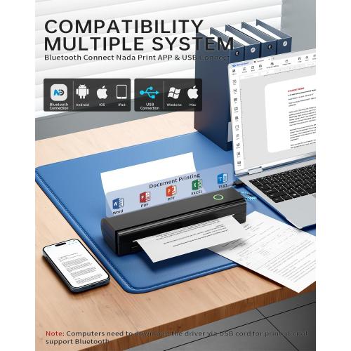 Portable Printers Wireless for Travel, N80 Wireless Thermal Printer Bluetooth Inkless Printer Support 8.5 X 11 US Letter & A4, Compatible with iOS, Android, Laptop