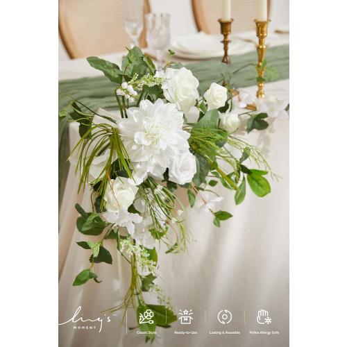 Ling's moment 2PCS White Sage Arch Flowers Artificial Floral Swags Wedding Centerpieces Faux Flower Garland Greenery Arrangements for Table Backdrop Easel Wall Entryway Outdoor Board