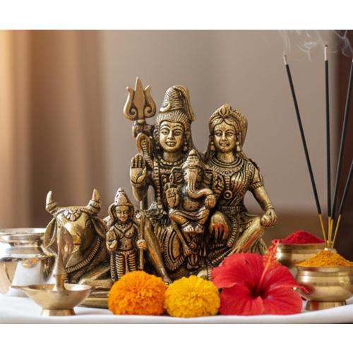 eSplanade Brass Shiv Parivar, Shiva Parvati, Shiva, Bholenath, Shankar Parvati with Ganesha Nandi Murti Moorti Idol Statue Sculpture - 5.5 Inches