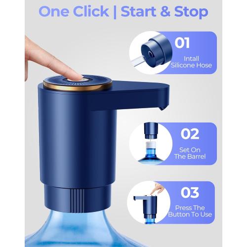 Water Jug Pump for 5 Gallon Bottle – Portable Electric USB-C Charging Dispenser, Dual Powerful Motors, Fast Flow, Fits 2-5 Gallon Jugs – Ideal for Home, Office, Camping, RV, Blue