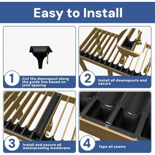 20PCS Black Downspouts for Under Deck Drainage System, PE Deck Downspouts Use for 12&16 Joist Spacing