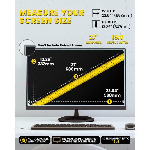 F FORITO 27 Inch 16:9 360°Privacy Screen Protector for Computer Monitor, Removable Eye Protection Anti Blue Light Anti Glare Computer Screen Privacy Shield for All 27 Widescreen Monitors