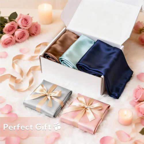 MR&HM Satin Pillowcase for Hair and Skin, Silk Satin Pillowcase 2 Pack, Standard Size Pillow Cases Set of 2, Silky Pillow Cover with Envelope Closure (20x26, Brown)