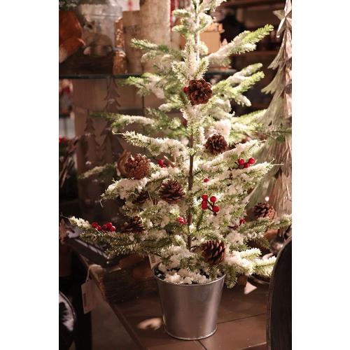 Gerson 22 Inch Decorative Holiday Tree with Pine Cones Berries and Snow in A Bucket