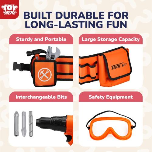 TOY Life Kids Tool Set with Kids Tool Belt & Toy Drill, Toddler Tool Set for Kids Pretend Play, Toy Tools Construction Tools Halloween Tool Costume Kit for Boys Girls 3 4 5 6 7 8 Years Old