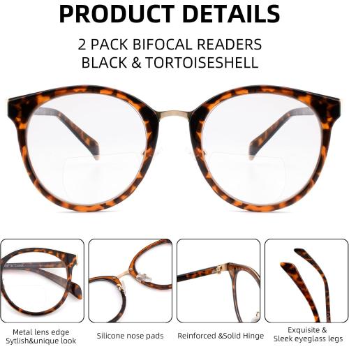 3 Pack Bifocal Reading Glasses for Women Men Clear Top Rectangle Multifocal Readers Blue Light Bi-focal Eyeglasses (Multicolor,  2.50)