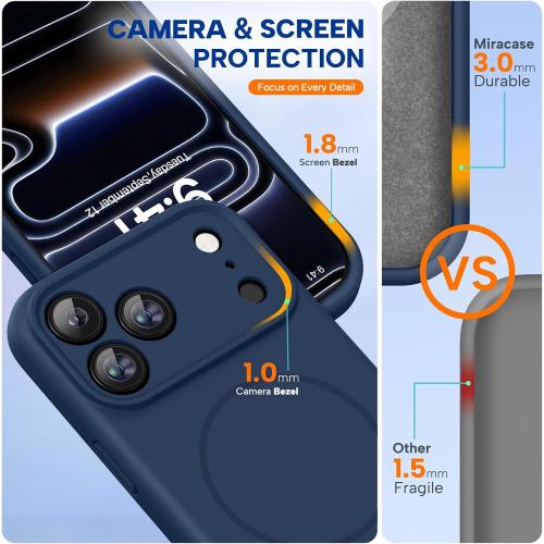 Miracase Silicone & Magnetic for iPhone 17 Pro Max Case, Dark Blue