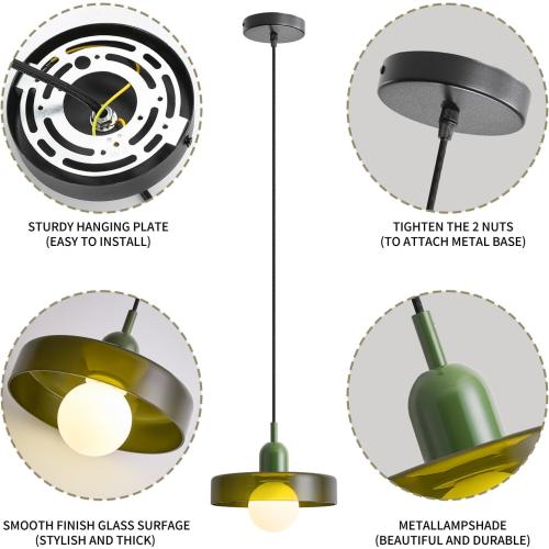 Glass Pendant Light Vintage Hanging Light Fixture Modern Kitchen Island Mid Century Modern Lamp Green