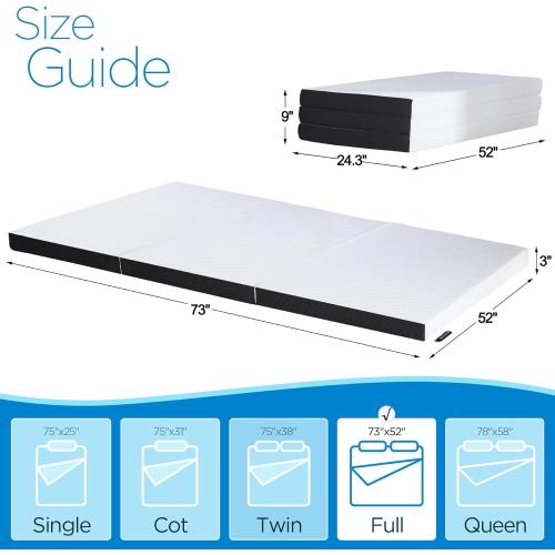 Mattresses Toppers 3 Inches, Tri Fold Memory Foam Mattress,Ventilated Design,Removable and Washable Cover,No-Slip Design,Easy Storage,Suitable for Camping,Guest,Floor RV,Full Size 73x52x3