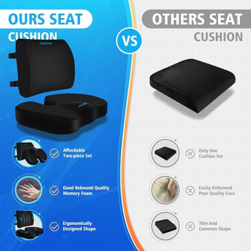 Seat Cushion, Lumbar Support Pillow with Adjustable Strap-Chair Cushions for Sciatica Pain Relief-with Washable Cover Memory Foam for Car, Travel and Wheelchair-Black