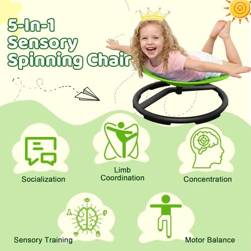 Spinning Chair for Autistic Kids - Sensory Swivel Seat with 220 lbs Weight Capacity & Non-Slip Base, Improves Balance & Coordination, Sit and Spin Sensory Toy for ADHD/Autism, Ages 3  (Green)