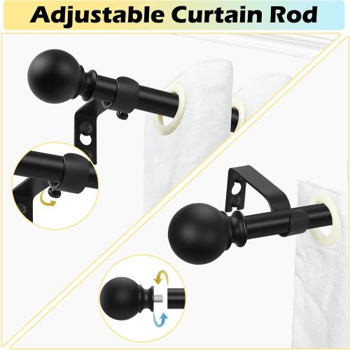 Black Curtain Rods 28 to 48 Inches(2.3-4 Feet),5/8 inch Splicing Drapery Rods,Small Curtain Rods Set,Size: 18''-45'',Matte Black