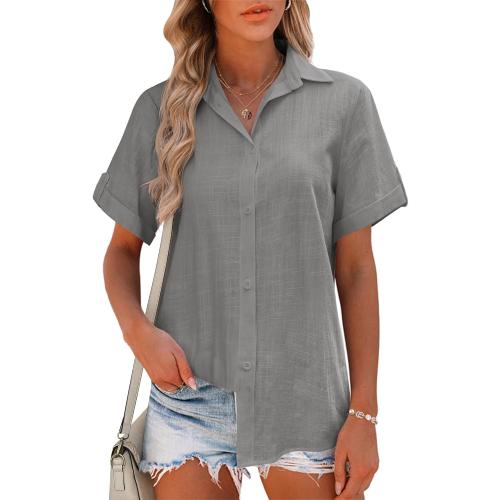 Button Down Shirt Women 2XL  Sleeve Blouses V Neck Collared Button Up Summer Beach Tops