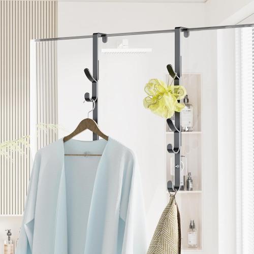 Over The Door Hooks, Metal Door Hooks for Hanging, Over The Door Purse Organizer for Door Coat Hanger, Back of Shower for Hanging Towel Rack Clothes, Hat, Bathroom, Closet (Black-2Packs)