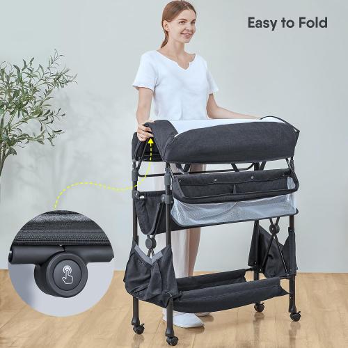 BabyBond Portable Baby Changing Table with 2 Storage Baskets, Foldable Changing Table Dresser Diaper Changing Table Height Adjustable Changing Station for Infant and Newborn(Grey)
