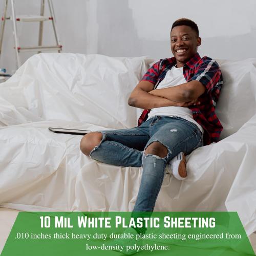 Farm Plastic Supply - White Plastic Sheeting - 10 mil - (10' x 100') - Thick Plastic Sheeting, Heavy Duty Polyethylene Film, Drop Cloth Vapor Barrier Covering for Crawl Space”