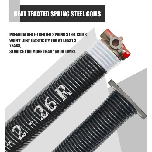 Garage Door Torsion Spring Set, Pair of 2 Electrophoresis Coated Garage Door Spring Replacement with 2 Non-Slip Winding Bars and Bearing, Minimum 16000 Cycles (.218x2x26)