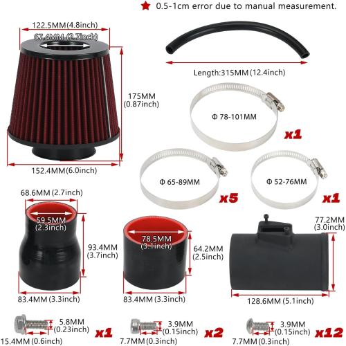 PTNHZ 3.0 Intake Pipe Cold Air Intake System Kit W/Heat Shield Compatible With 2007-2013 Audi A3 S3 2009-2013 VW Jetta MK6 Passat Tiguan