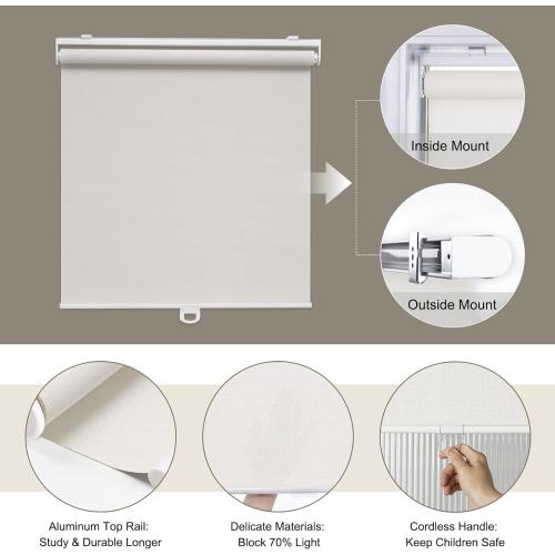 AOSKY Cordless Roller Shades for Windows Light Filtering Shades with 5% Openness Solar Screen Semi Sheer Roller Blinds UV Protection for Office and Home. Easy to Install 56 W x 72 H (White)